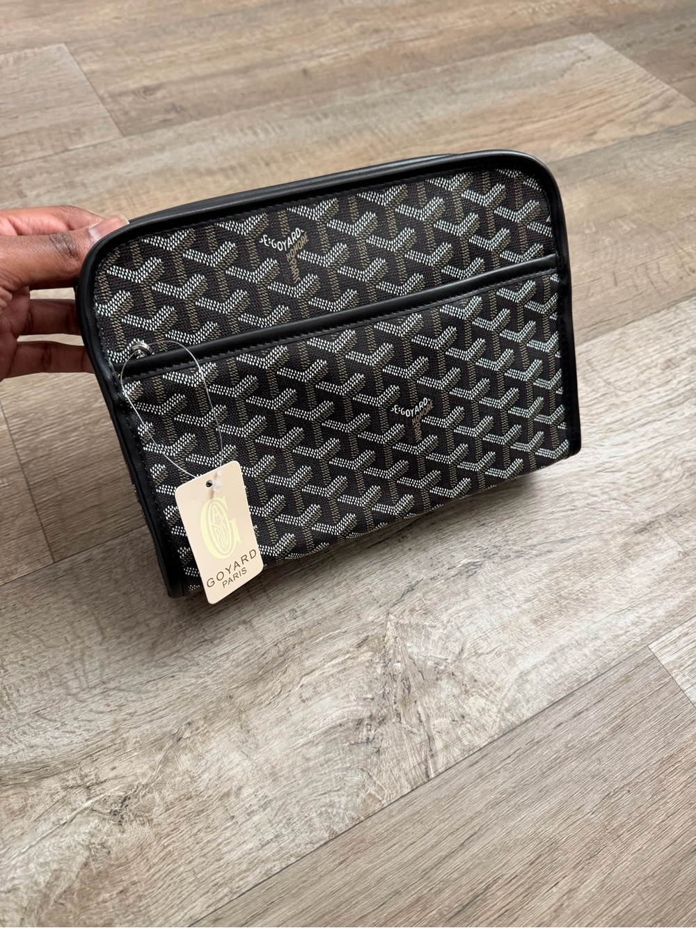Goyard Black and White Goyardine Pouch with Front Pocket